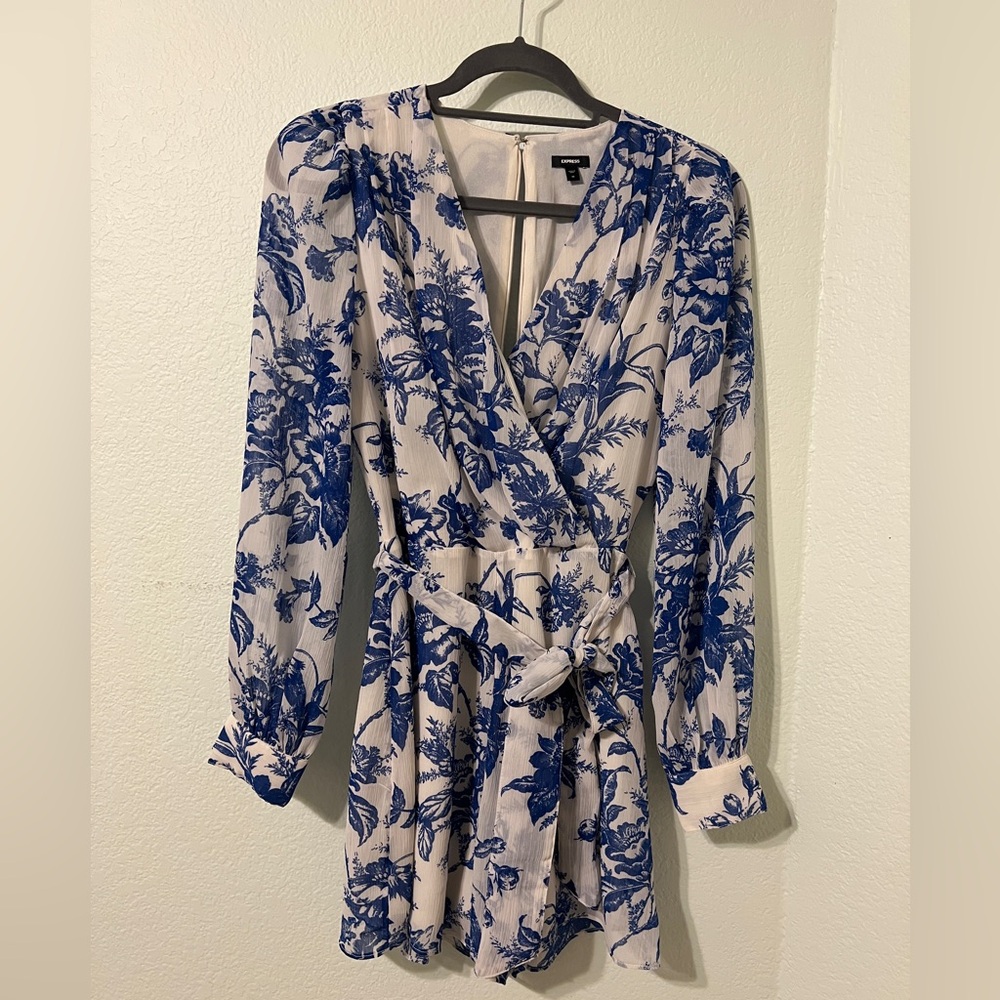 Express Floral Blue and White Wrap Dress